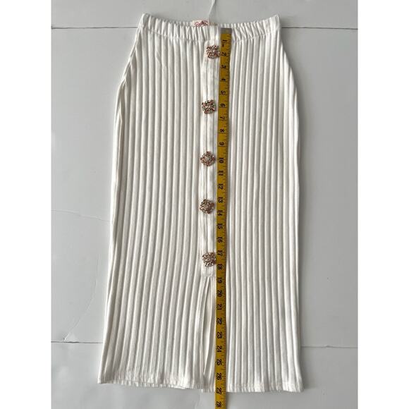 Beach Bunny Franny Rhinestone Skirt SM White Ribbed Stretch Quiet Luxury Party - Picture 8 of 9